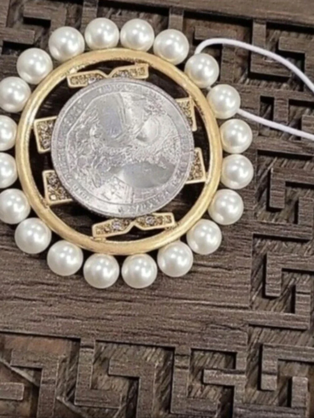 Tory Burch Gold-Tone Logo Brooch with Pearl Trim